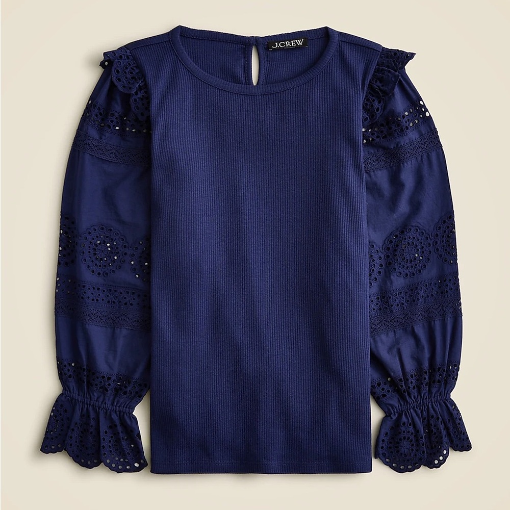 J. Crew ruffle trim eyelet top in vintage rib